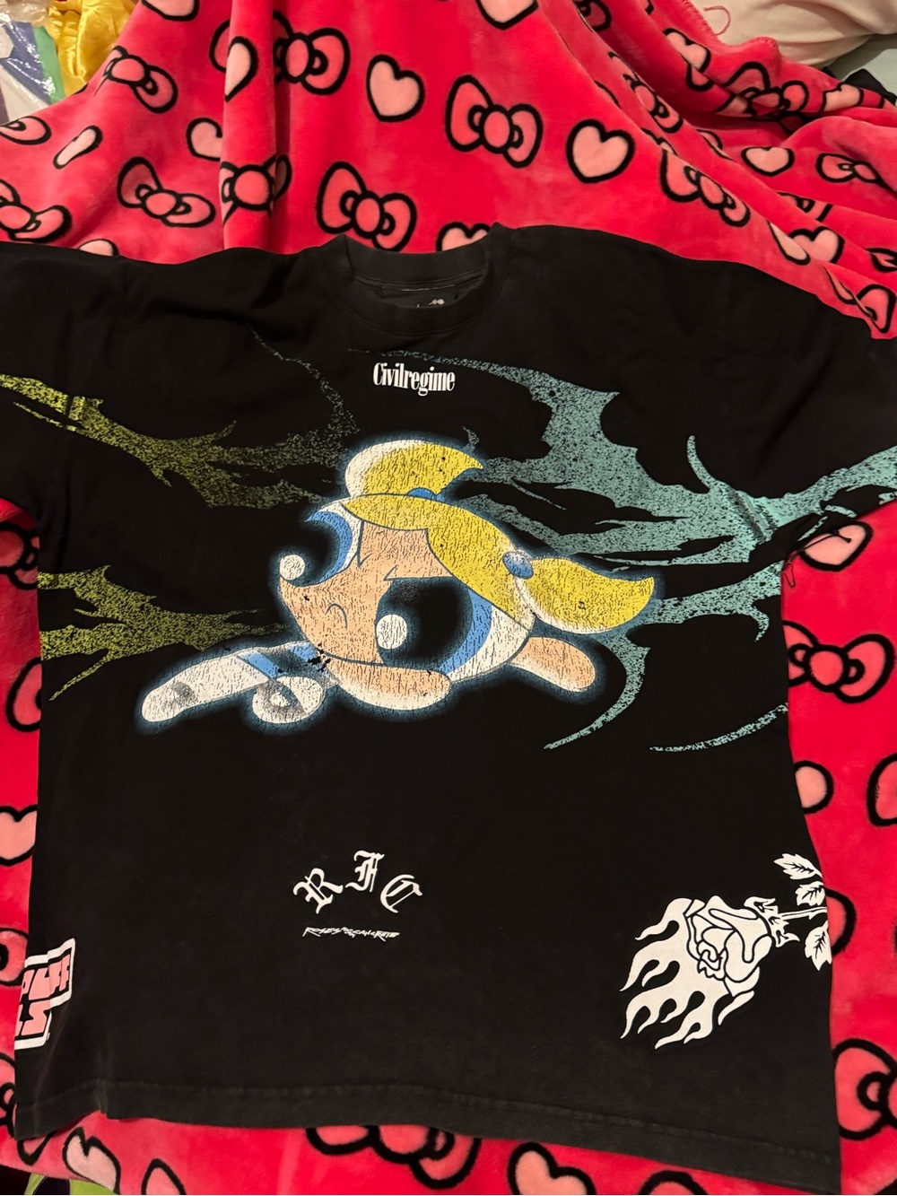 Civil Regime X Powerpuff Girls Bubbles Graphic Tee - Black with Yellow & Blue